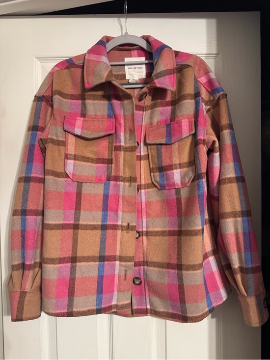 Avec Les Filles Jackets & Blazers - Avec Les Filles Pink Brown Plaid Utility Jacket